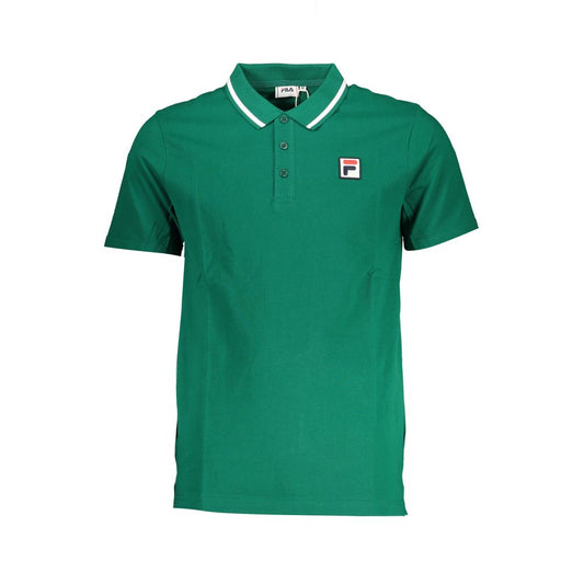 Fila Classic Green Cotton Polo with Contrast Details featuring short sleeves, iconic logo, contrast accents, and three-button placket.