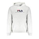Fila Gray Cotton Men Sweater with embroidered logo, long sleeves, and hood, showcasing comfort and casual style with a central pocket.