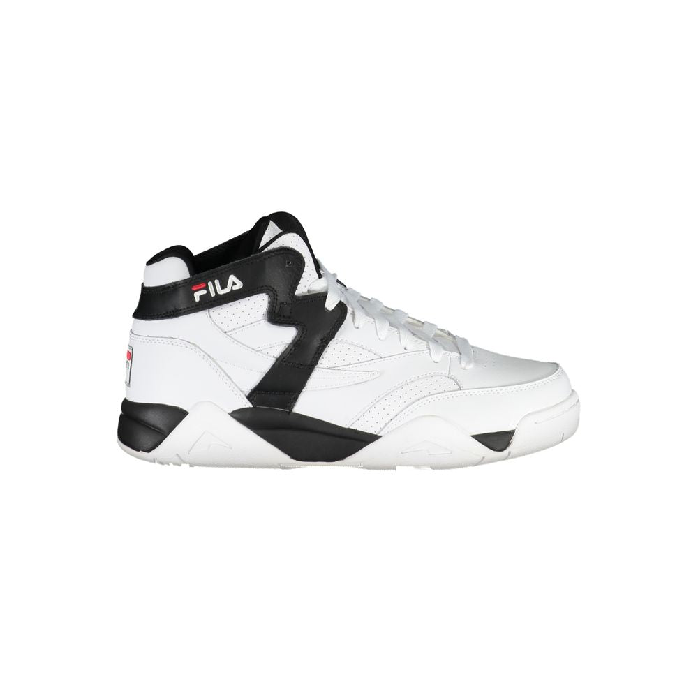 Fila High-Top Athletic Lace-Up Sneakers with Contrast Details; white and black design, featuring Fila logo for style and performance.