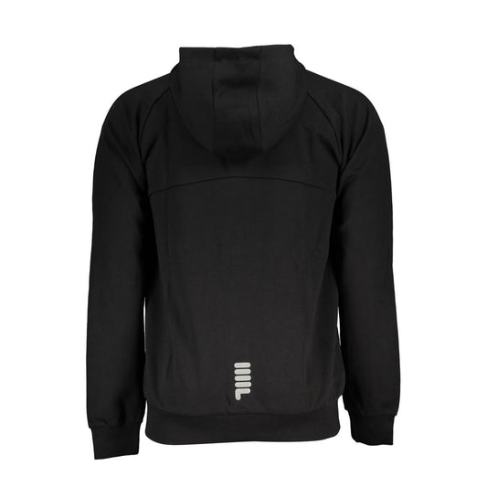 Back view of black Fila Sleek Hooded Zip-Up Sweatshirt with logo, showcasing modern design and comfort. Perfect for casual and sporty wear.