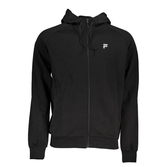 Black Fila Sleek Hooded Zip-Up Sweatshirt with front pockets and logo