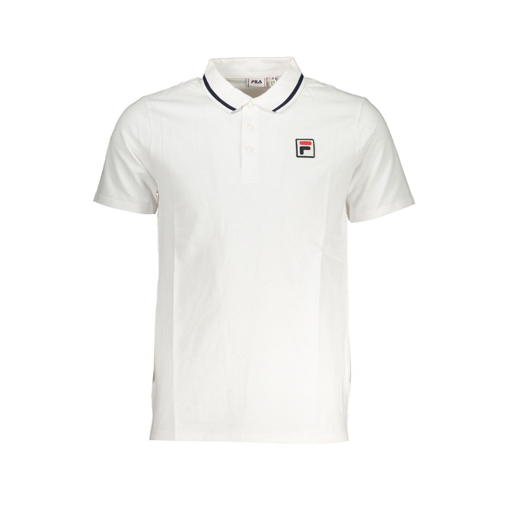 Fila Sleek White Cotton Polo with Contrast Accents featuring short sleeves and classic design showcasing the iconic Fila logo.