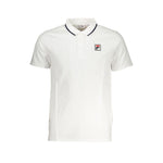 Fila Sleek White Cotton Polo with Contrast Accents featuring short sleeves and classic design showcasing the iconic Fila logo.