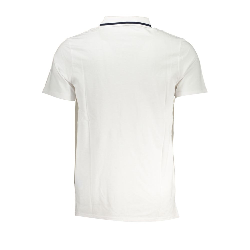 Back view of Fila Sleek White Cotton Polo with Contrast Accents, short sleeves, 100% cotton, showcases chic design and craftsmanship.