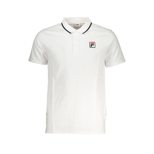 Fila Sleek White Cotton Polo with Contrast Accents featuring short sleeves and classic design showcasing the iconic Fila logo.
