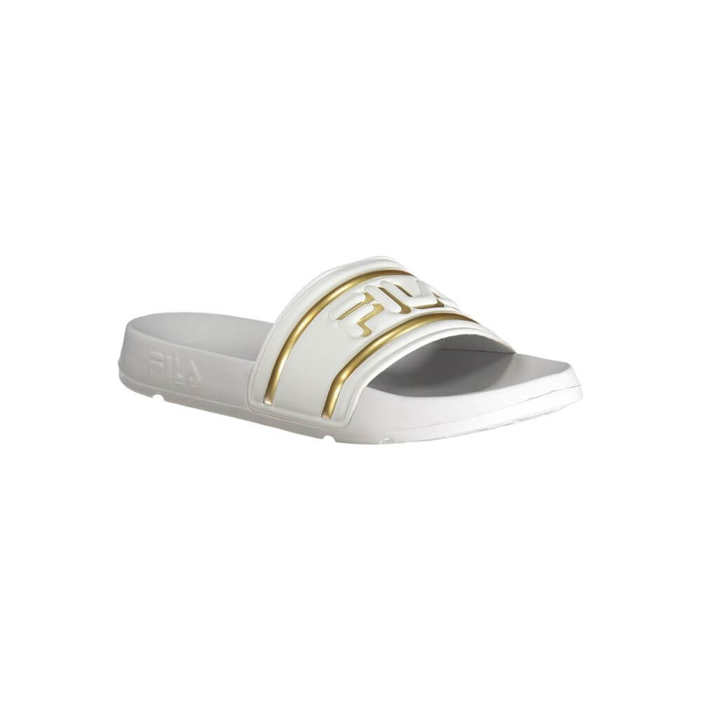 Fila White Polyethylene Sandal with contrasting gold logo details, ideal for casual wear.