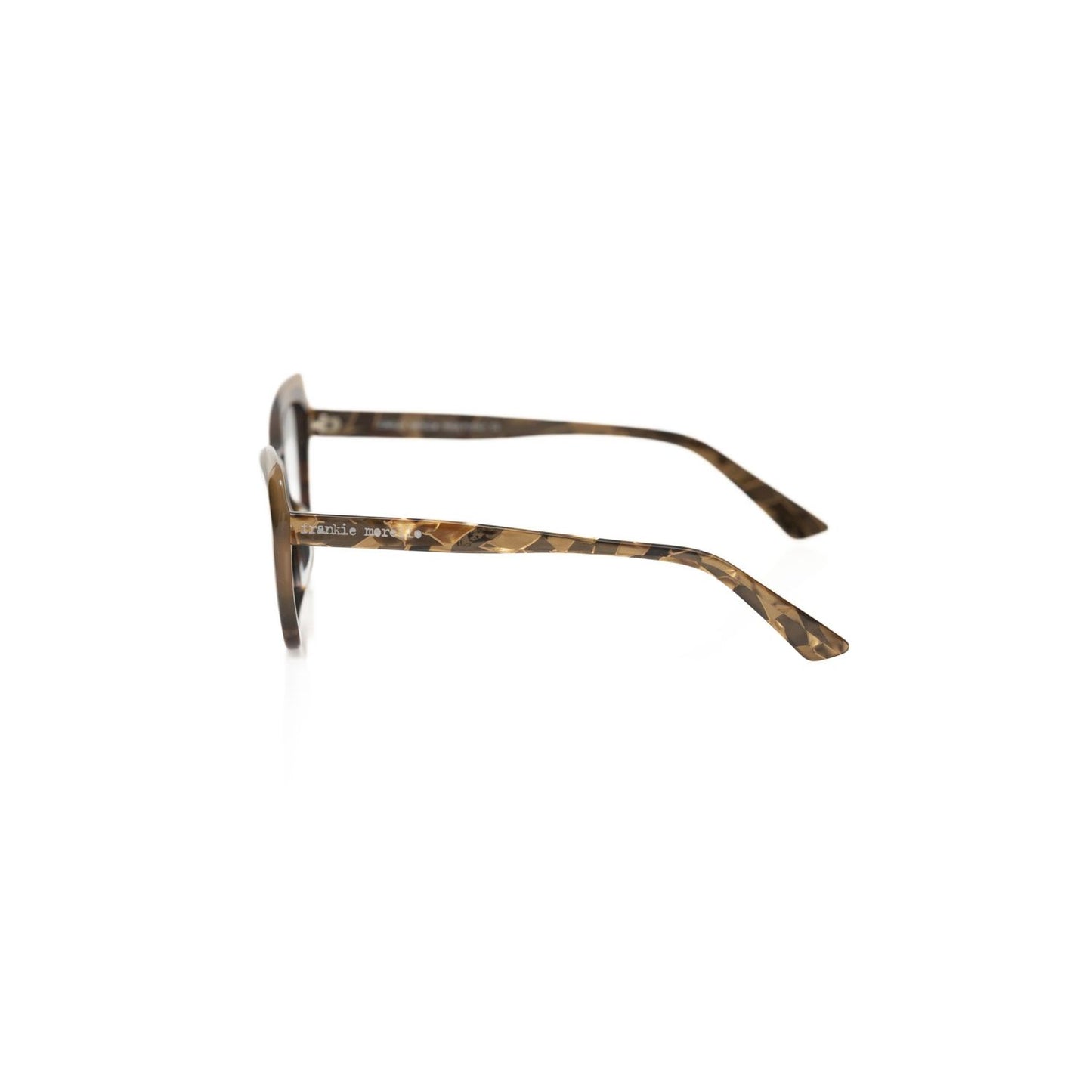 Side view of Frankie Morello Beige Acetate Women Frame with chic Havana pattern and sparkling glitter arms, crafted in Italy.