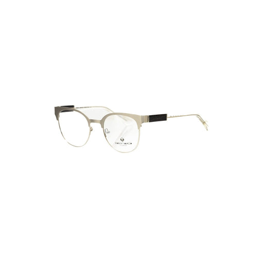 Frankie Morello Black Metallic Women's Eyeglass Frame with black acetate arms and metallic upper profile.