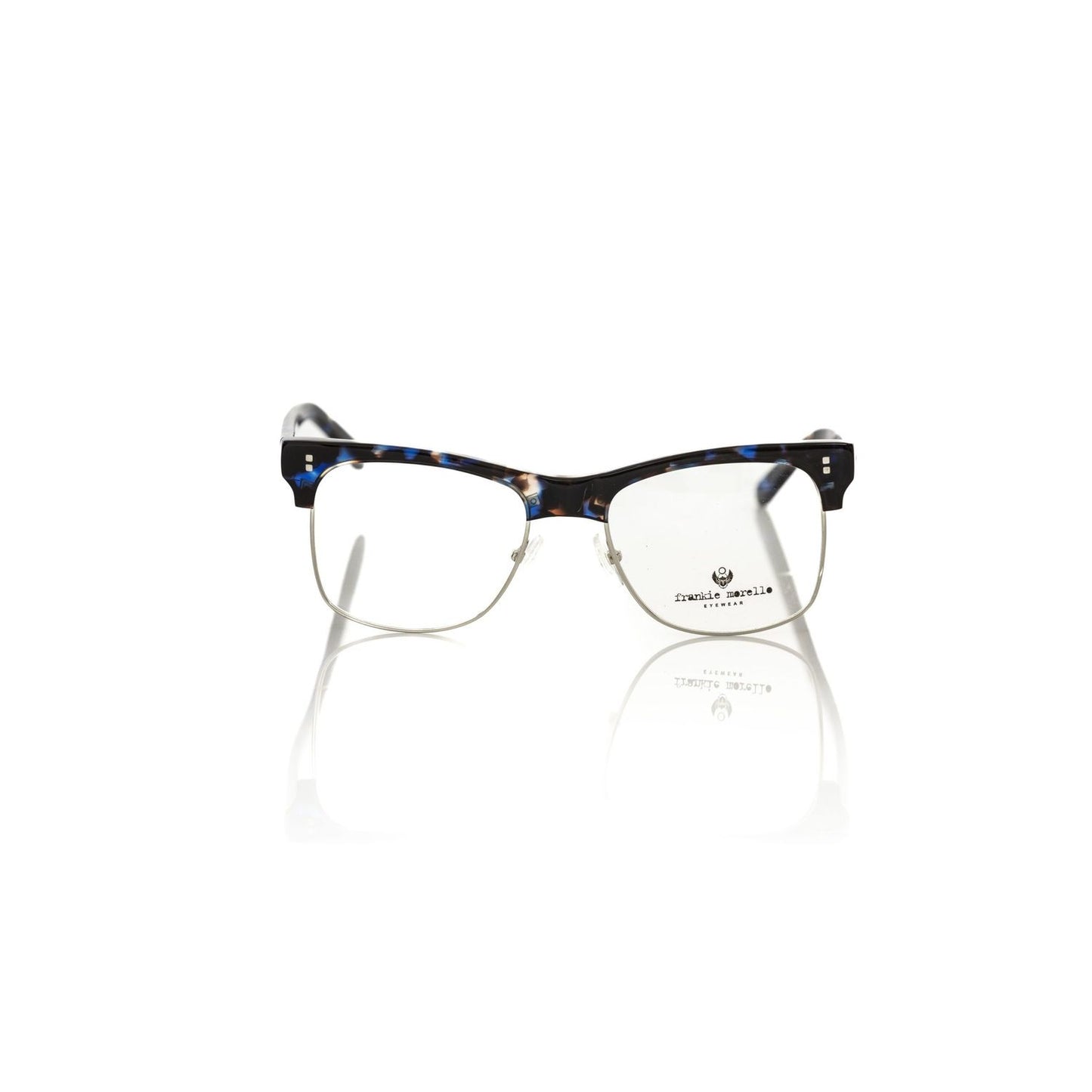 Frankie Morello Blue Metallic Unisex Frame Eyeglasses with chic metal structure and blue fantasy temples.