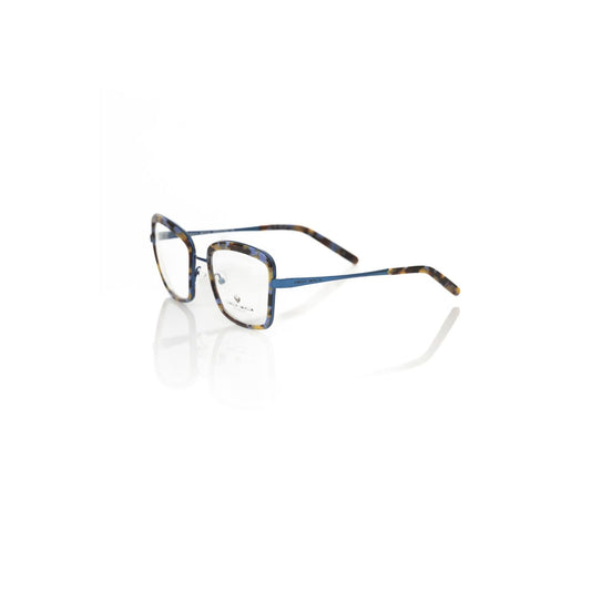 Frankie Morello Blue Metallic Women's Eyeglass Frame with square design and Havana pattern, crafted in Italy.