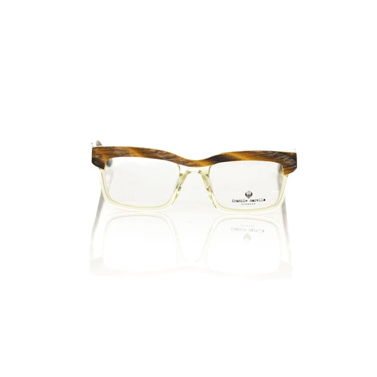 Frankie Morello Brown Acetate Unisex Frame with transparent and Havana design, showcasing Italian craftsmanship and vibrant temples.
