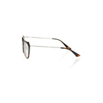 Frankie Morello Brown Acetate Women's Frame with tortoiseshell detail and metallic accents, side view showcasing chic design.