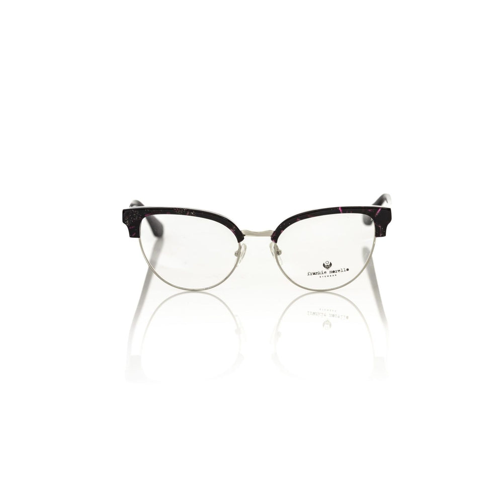 Frankie Morello Burgundy Metallic Women Frame, stylish Italian eyeglasses with bordeaux glittery profile, enhances fashion-forward looks.