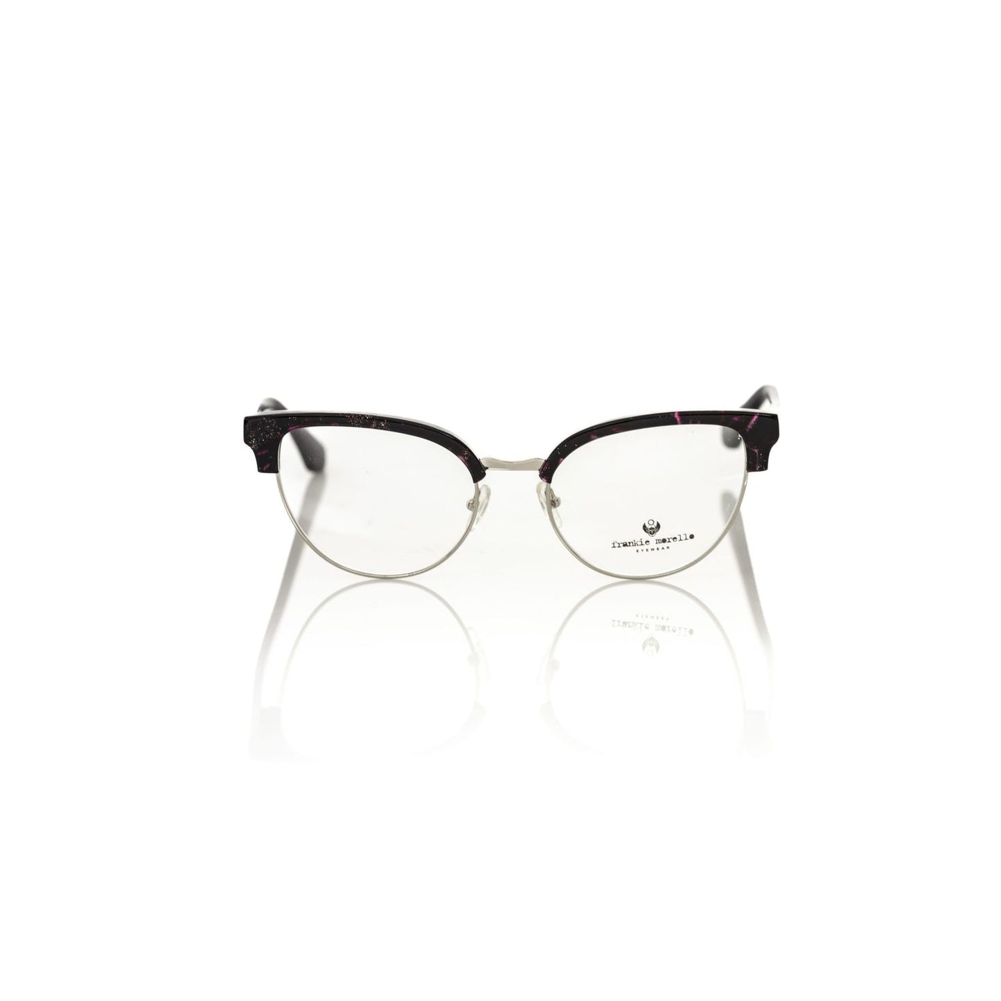 Frankie Morello Burgundy Metallic Women Frame, stylish Italian eyeglasses with bordeaux glittery profile, enhances fashion-forward looks.