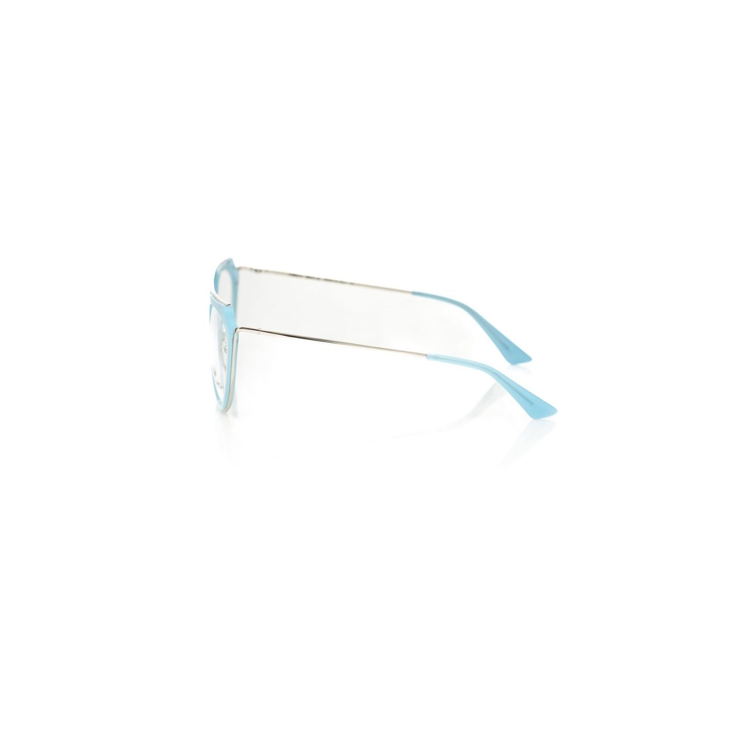 Frankie Morello Light Blue Metallic Women Frame side view showcasing sleek metal craftsmanship and modern aviator design.
