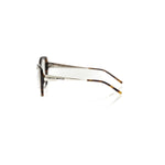 Side view of Frankie Morello Multicolor Acetate Women's Frame showcasing chic metal profile and brown turtle interior.