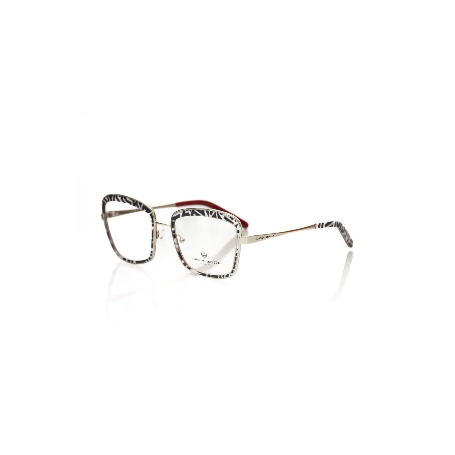 Frankie Morello Multicolor Metallic Women's Frame with black zebra pattern, crafted in Italy, square eyeglasses for fashion-forward style.