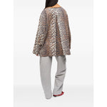 Back view of GANNI Jackets Brown with animal print and wide peak lapels, showcasing cotton blend material.