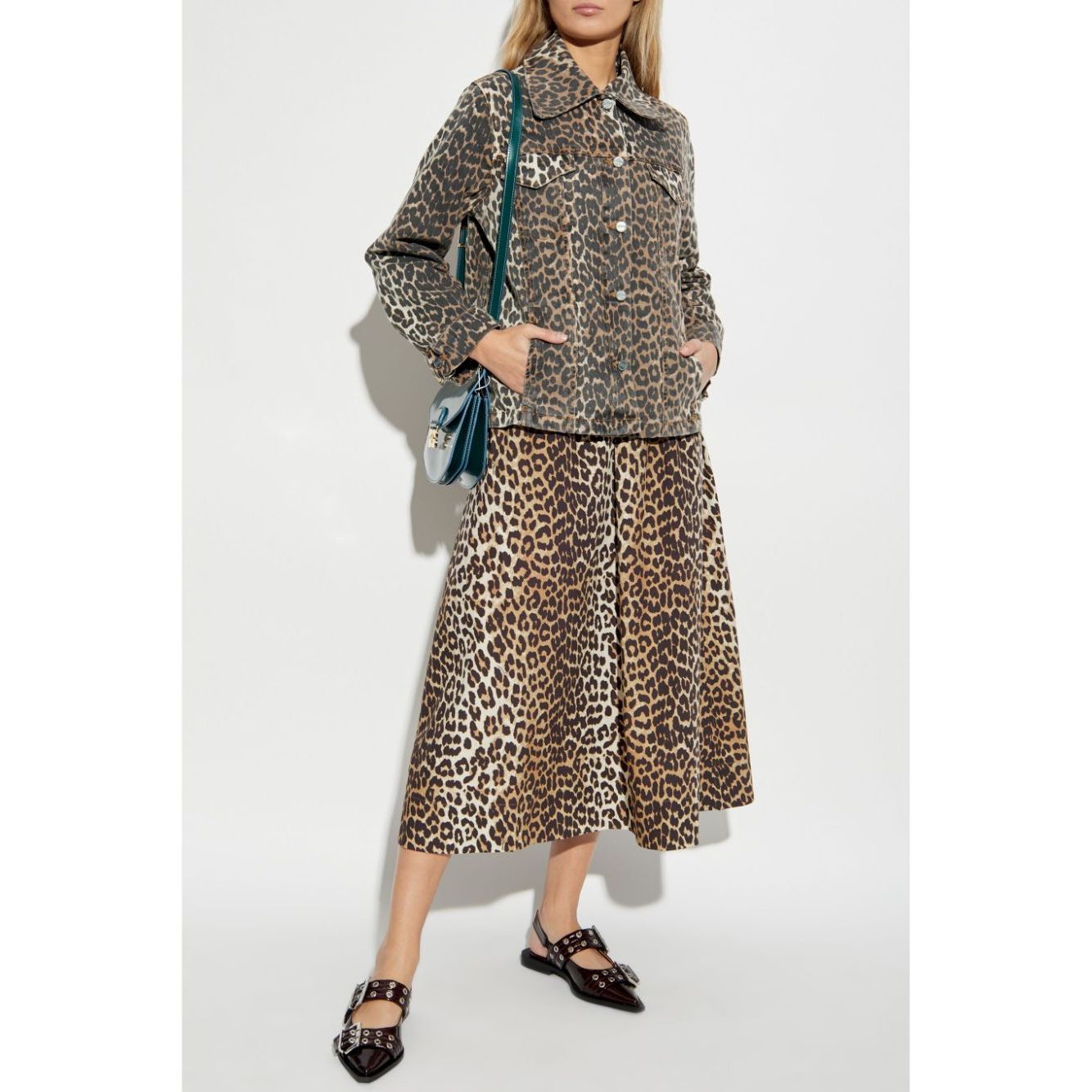 GANNI Skirts Brown organic cotton leopard print high-waisted A-line mid-length fashion conscious label