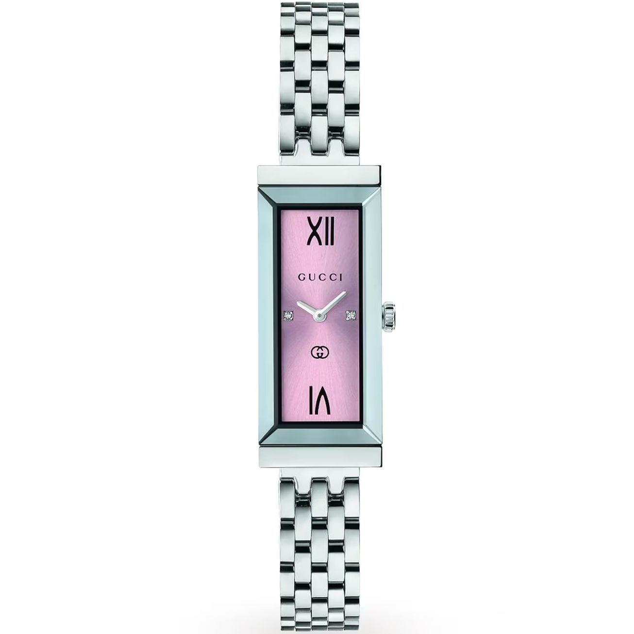 GUCCI Mod. G-FRAME REC watch with pink dial and silver bracelet.