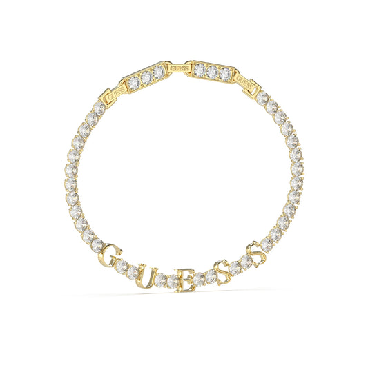 GUESS JEWELS JEWELRY Mod. JUBB04218JWYGT-U gold bracelet with crystal embellishments and GUESS lettering.