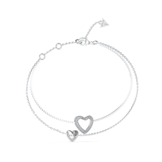 GUESS JEWELS JEWELRY Mod. JUBB05027JWRHS elegant silver heart bracelet with rhinestone accents.