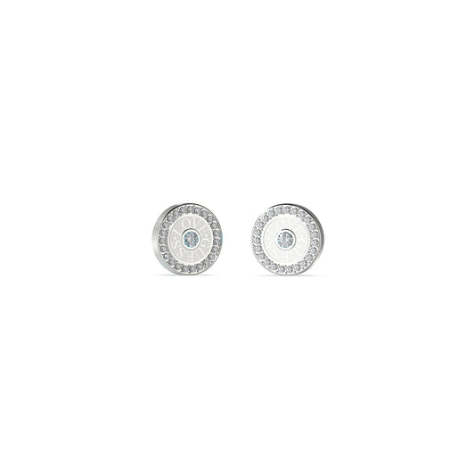 Silver stud earrings from GUESS JEWELS JEWELRY Mod. JUBE04081JWRHT-U collection with circular crystal design.