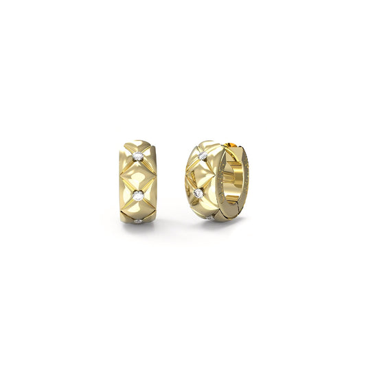 Gold earrings from GUESS JEWELS JEWELRY Mod. JUBE04590JWYGT-U with diamond accents, showcasing elegant and classic design.