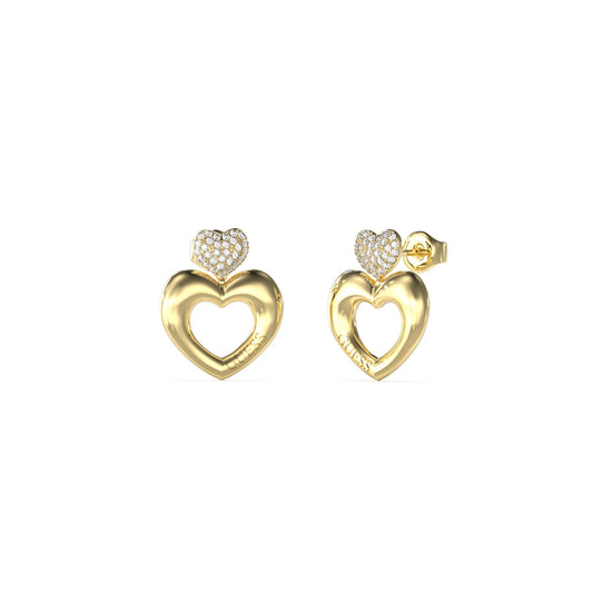 Gold heart earrings from GUESS JEWELS JEWELRY Mod. JUBE05209JWYGT-U with sparkling details.