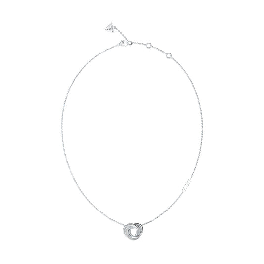 Alt Tag: GUESS JEWELS JEWELRY Mod. JUBN04062JWRHT-U elegant silver necklace with interlocking circle design