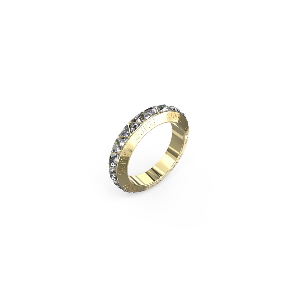 GUESS JEWELS JEWELRY Mod. JUBR04575JWYG54 gold ring with clear stones showcasing elegant and stylish design.