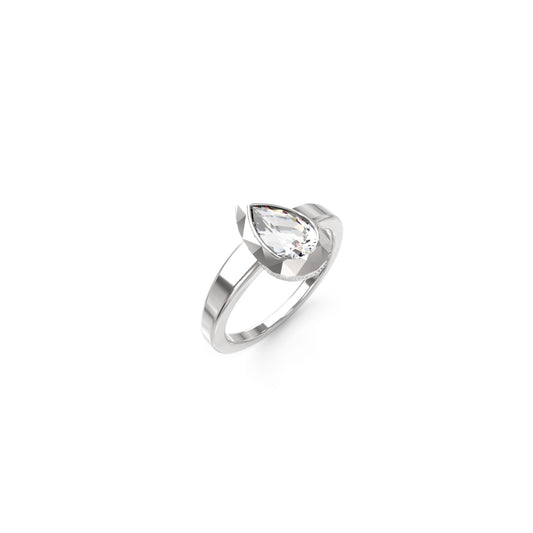 GUESS JEWELS JEWELRY Mod. JUBR05248JWRH56 pear-shaped ring in silver with clear gemstone, elegant and modern design.