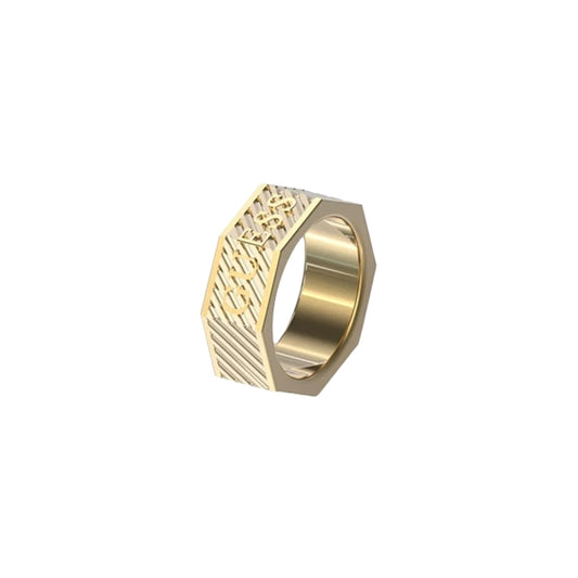GUESS JEWELS JEWELRY Mod. JUMR03030JWYG62 gold ring with unique design and engraved details.