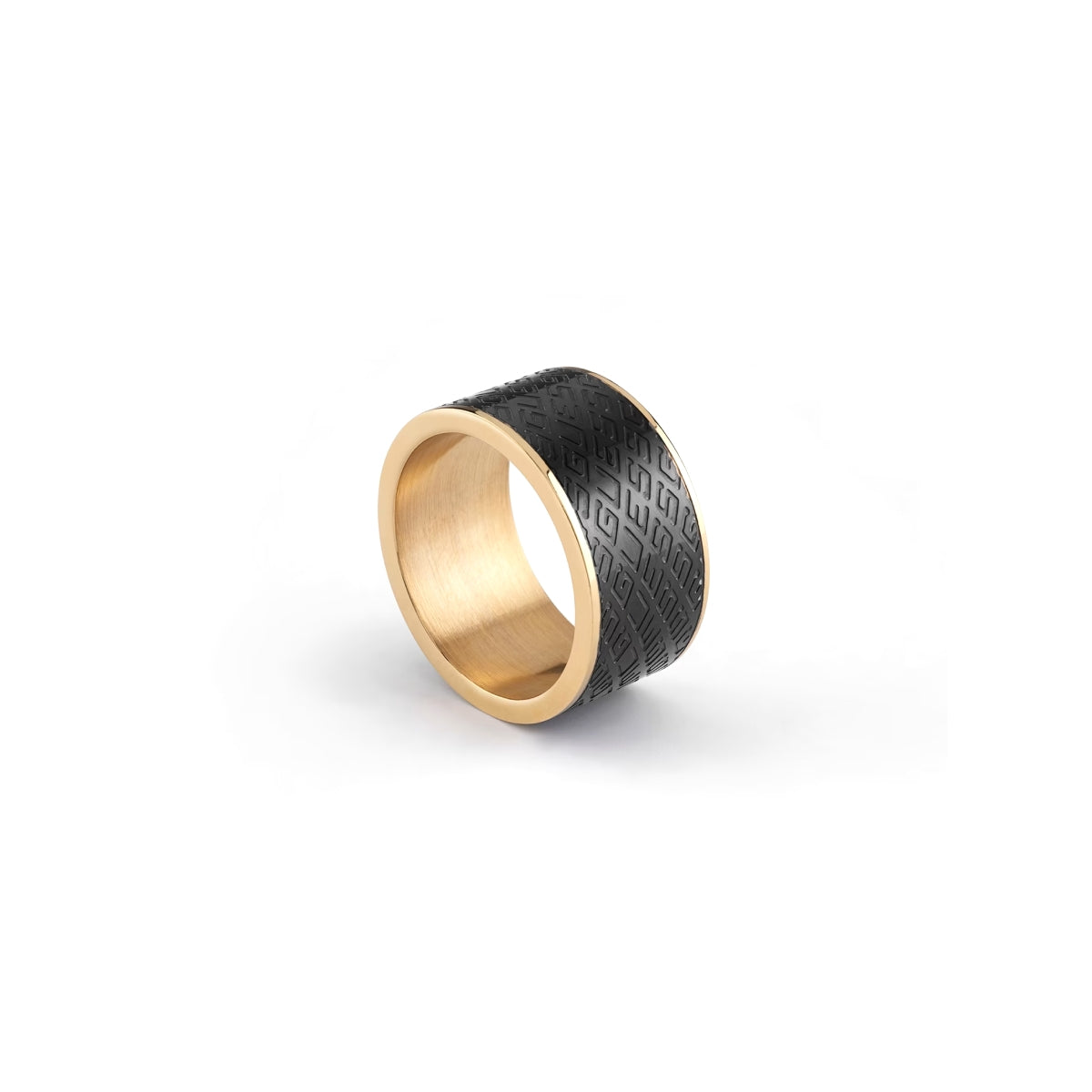 GUESS JEWELS JEWELRY Mod. JUMR03226JWYGBK64 sleek gold and black ring