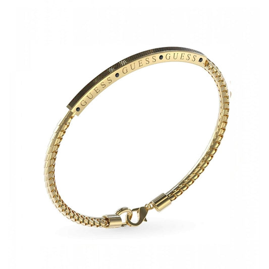 Alt Tag: Stylish gold bracelet from GUESS JEWELS JEWELRY Mod. JUXB03213JWYGBKS with clasp and embossed logo