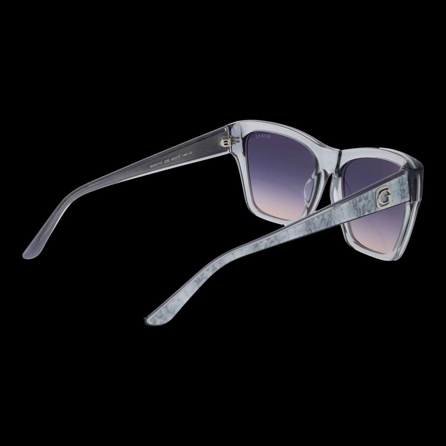 Stylish lady's sunglasses GUESS MOD. GU00113 5520B with elegant gradient lenses and sleek design showcased on a dark background.