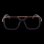 GUESS MOD. GU50138 55082 vintage-style gent's eyeglasses with dark frame and gold accents, front view against black background.
