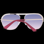 Unisex GUESS MOD. GU5226 5928Z sunglasses with ombre lenses and burgundy arms seated on a black background.