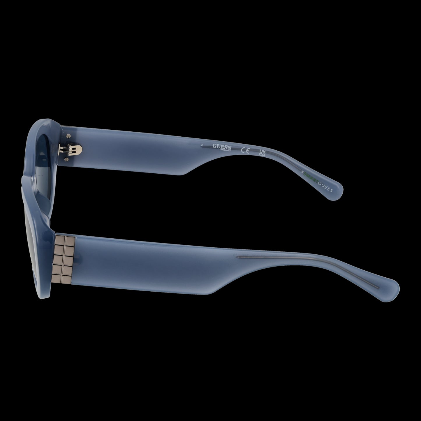Side view of GUESS MOD. GU8260 5420V Ladies sunglasses featuring sleek blue arms and stylish design.
