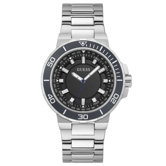 GUESS MOD. TRACK silver watch with black dial and stainless steel bracelet