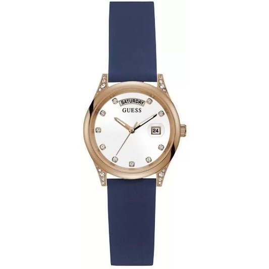 GUESS Mod. GW0356L1 quartz analog lady's watch with blue strap and calendar function, mineral dial and 3 ATM water resistance