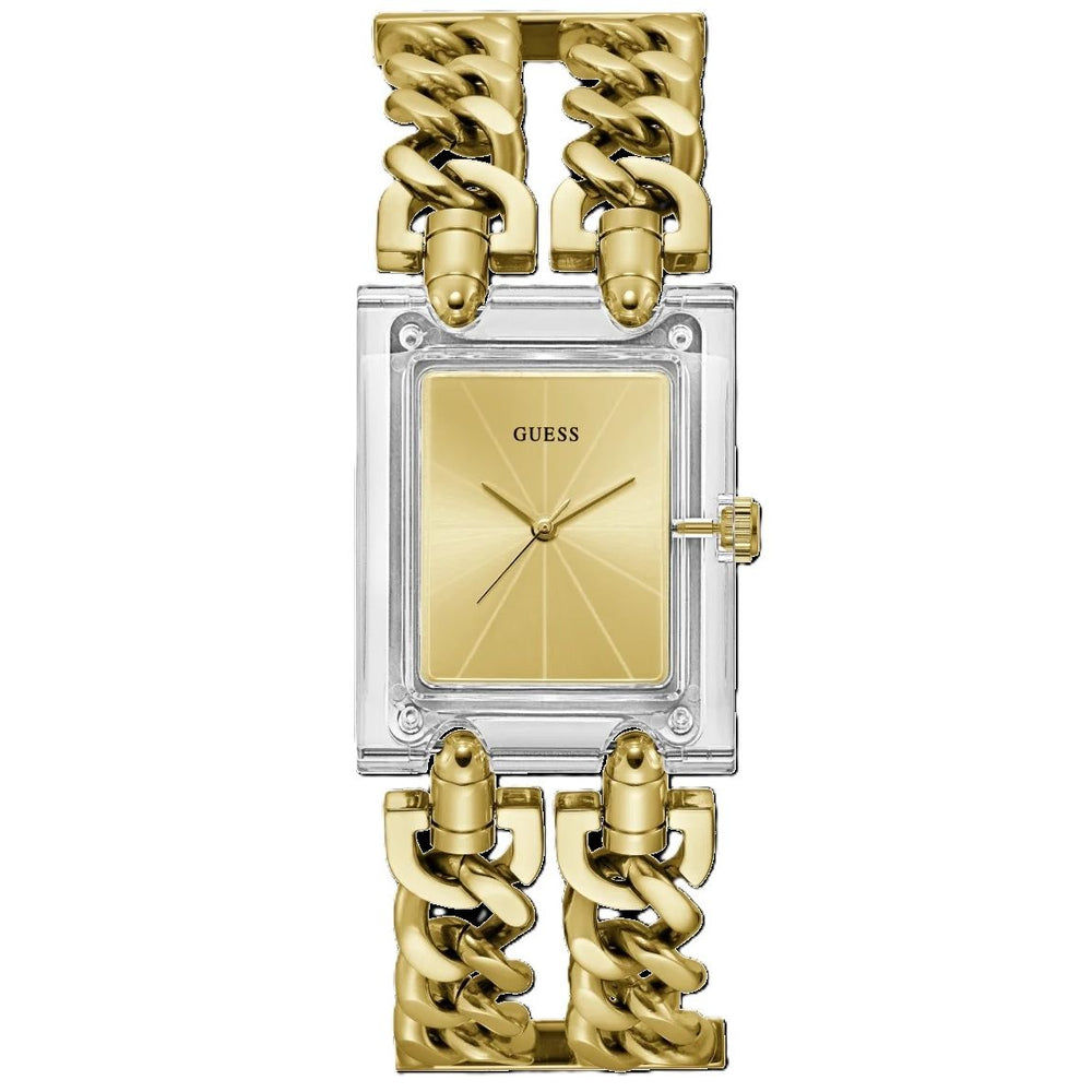 GUESS Mod. HEAVY METAL gold wristwatch with resin case, 3 ATM water resistance, ideal for ladies, quartz movement.