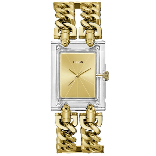 GUESS Mod. HEAVY METAL gold wristwatch with resin case, 3 ATM water resistance, ideal for ladies, quartz movement.