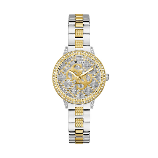 Stylish GUESS Mod. G Lace gold and silver wristwatch with intricate detailing, perfect for elegant fashion and timekeeping.