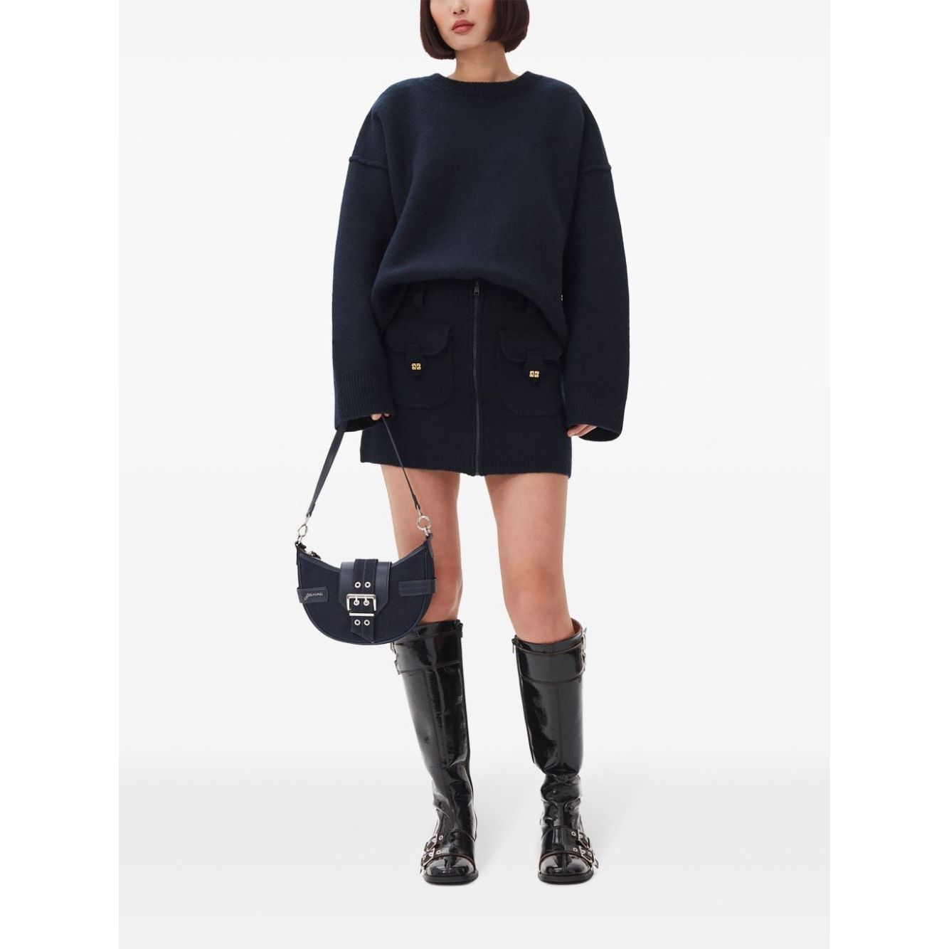 Ganni Buckle small denim cross-body bag