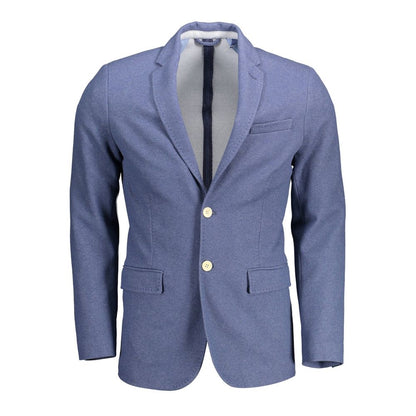 Gant Blue Cotton Men Jacket with 2-button closure and long sleeves, crafted in cotton-polyester blend for style and comfort.
