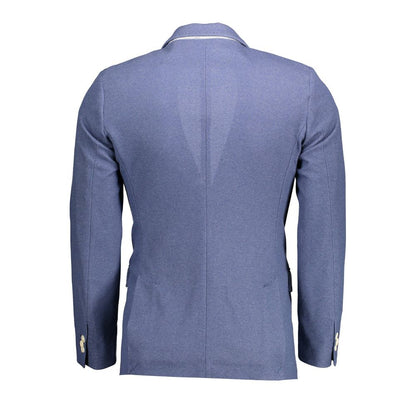 Back view of Gant Blue Cotton Men Jacket showcasing its sleek design and sharp fit ideal for a classic, sophisticated look.