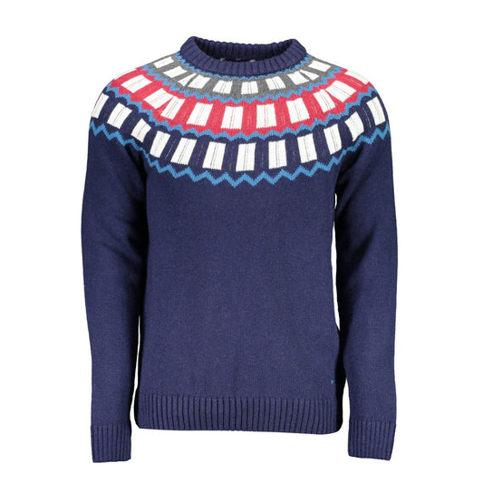Gant Blue Wool Sweater - Long-sleeved, crew neck with contrast details and logo.