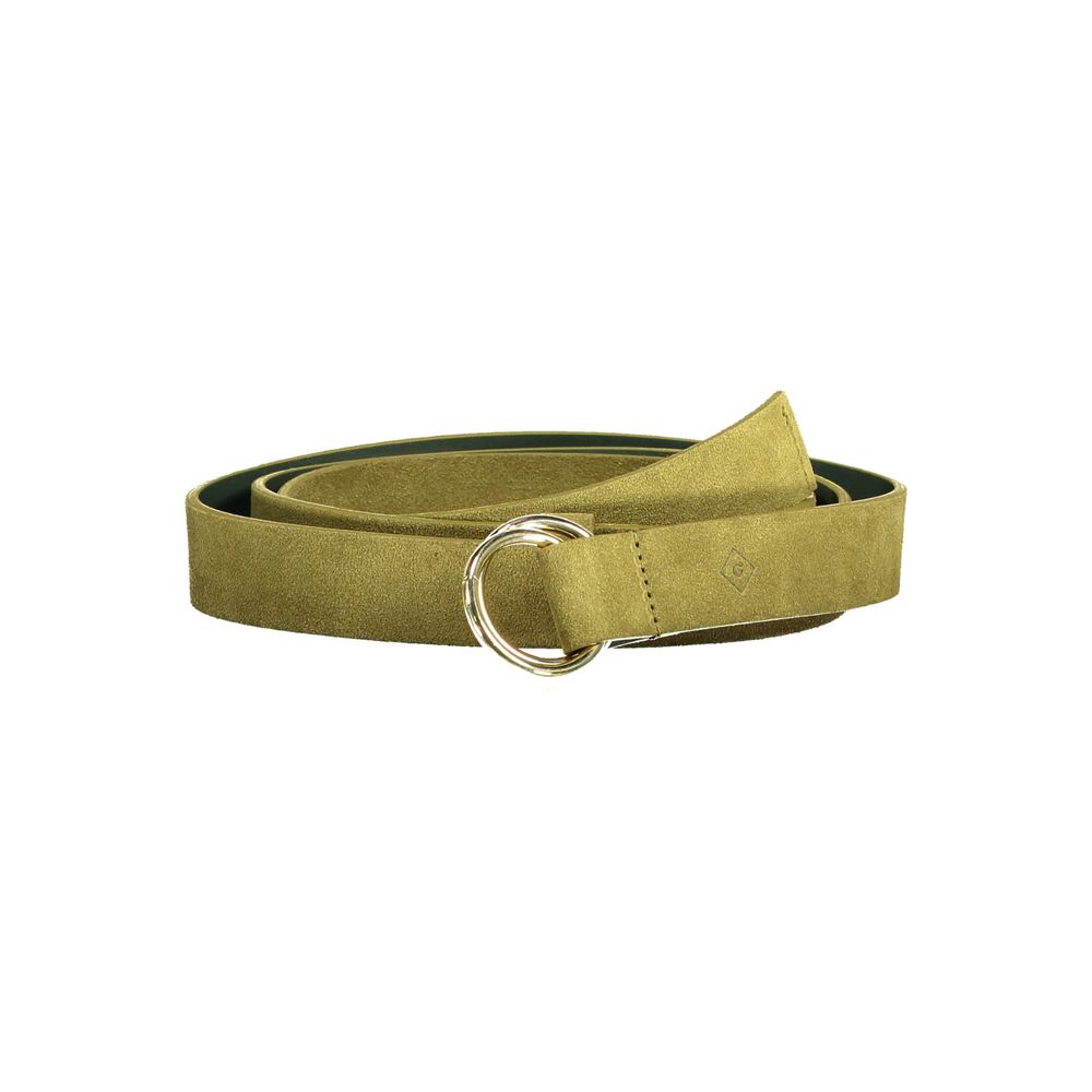 Gant Green Leather Belt with metal buckle and logo detail, stylish and durable accessory.