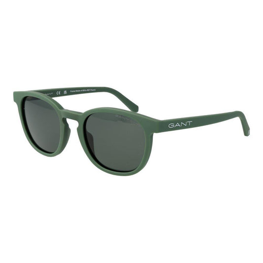 Gant Green Men Sunglass with round plastic frame and full-rim style, featuring 100% UVA & UVB protection and green lenses.